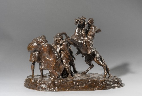 RIVIERE Théodore (1857-1912) - Cavalier arabe écartant la foule (du groupe de - Sculpture Style Art nouveau
