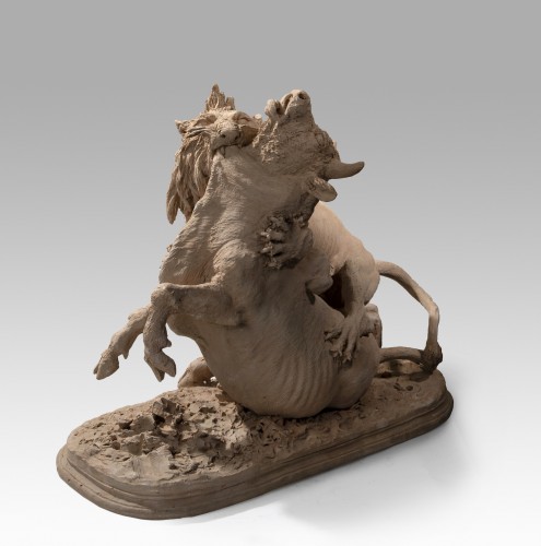 Fratin Christophe (1801-1864), Lion terrassant un buffle - Sculpture Style Louis-Philippe