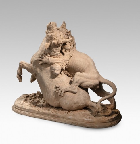 XIXe siècle - Fratin Christophe (1801-1864), Lion terrassant un buffle