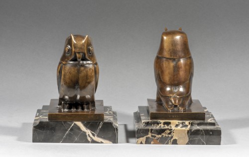 SANDOZ Édouard-Marcel (1881-1971), Owl, bookends (1927) - Sculpture Style Art Déco