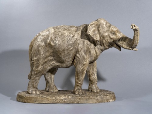 Art nouveau - MALISSARD Georges ( 1877-1942), Asian elephant, trunk raised