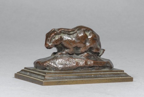 BARYE Antoine-Louis (1795-1875 French), rabbit, ears folded, square terrace - Sculpture Style Louis-Philippe