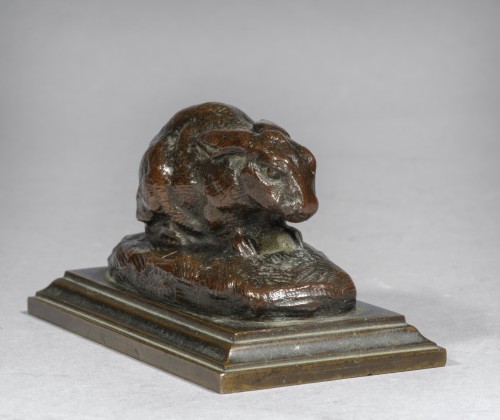 Sculpture  - BARYE Antoine-Louis (1795-1875 French), rabbit, ears folded, square terrace