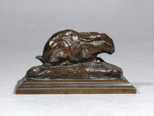 BARYE Antoine-Louis (1795-1875 French), rabbit, ears folded, square terrace - 