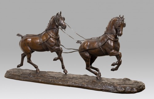 MALISSARD Georges ( 1877-1942 Français) Tandem, chevaux hackney 1910 - Sculpture Style Art nouveau