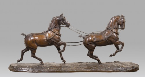 Sculpture Sculpture en Bronze - MALISSARD Georges ( 1877-1942 Français) Tandem, chevaux hackney 1910