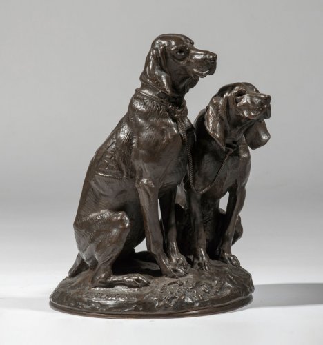 Emmanuel Frémiet (1824-1910) - Chiens limiers assis - Sculpture Style 