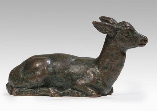 Sculpture  - BARYE Antoine-Louis (1795-1875) - Fawn of deer stretched out 