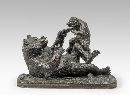 FRATIN Christophe (1801-1864), Bear playing with her cub - Sculpture Style Napoléon III