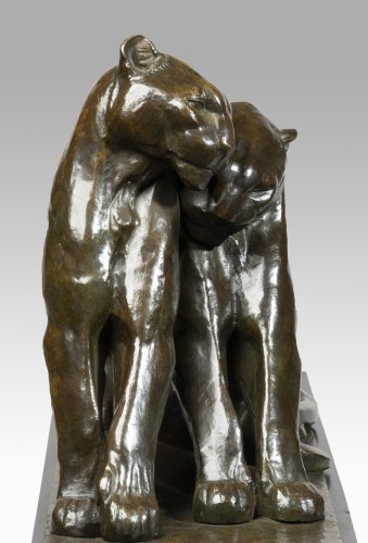 BECQUEREL André-Vincent (1893-1981), Couple de lionnes - Sculpture Style Art Déco