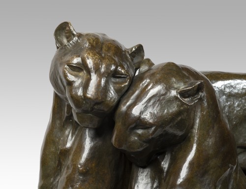 Sculpture Sculpture en Bronze - BECQUEREL André-Vincent (1893-1981), Couple de lionnes