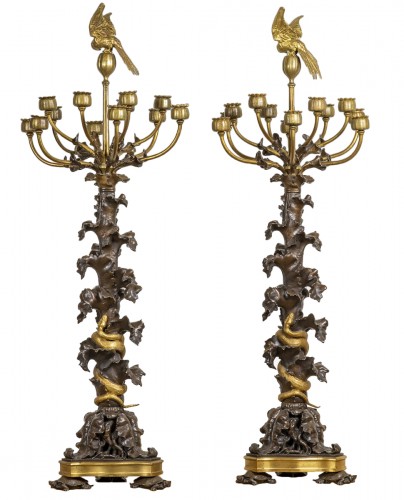 BARYE Antoine-Louis (1795-1875) - Pair of candelabras     