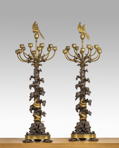 Antiquités - BARYE Antoine-Louis (1795-1875) - Paire de candélabres