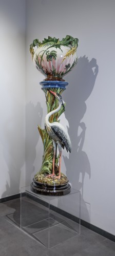 J. MASSIER (1820-1909) Pair Heron &amp; Flamingo Planters, Vallauris Barbotine - Porcelain & Faience Style Art nouveau