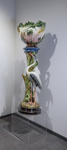 J. MASSIER (1820-1909) Paire de jardinières héron et flamand rose Barbotine Vallauris - Céramiques, Porcelaines Style Art nouveau