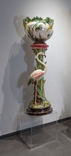 J. MASSIER (1820-1909) Pair Heron &amp; Flamingo Planters, Vallauris Barbotine - 