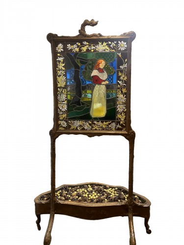 Vitrail sur jardinière Art nouveau, signé L. Abt 1895
