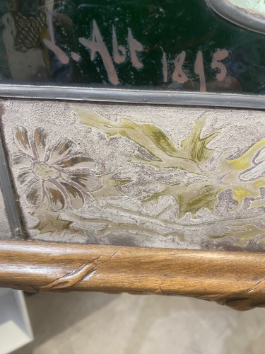 19th century - Stained Glass On Art Nouveau Planter, Signed L. Abt 1895