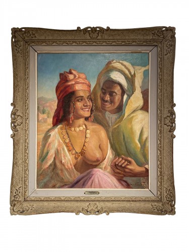 Orientalist painting  Couple - Miloud Boukerche (1918-1979) 