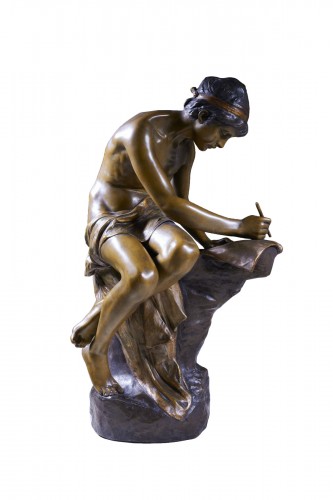 Goldscheider, Young men writing -   Orientalist terracotta sculpture