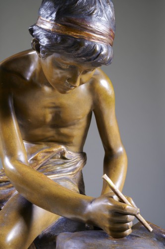 Goldscheider, Young men writing -   Orientalist terracotta sculpture - Porcelain & Faience Style Art nouveau