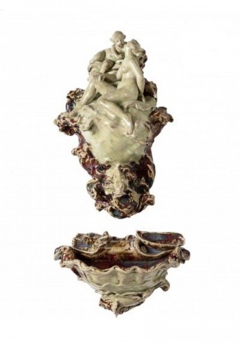 Dalpayrat (1844-1910) - Vénus et Cupidon fontaine céramique et son bassin Art nouveau