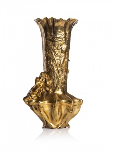 Symbolist golden bronze vase