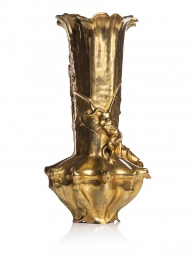 Symbolist golden bronze vase - Sculpture Style Art nouveau