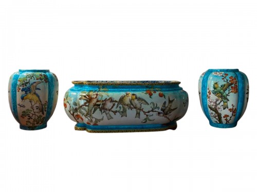 Edmond Lachenal (1855-1948), ensemble céramique jardinière et vases