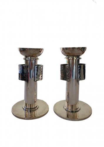 Jean Després (1889-1980) - Pair of silver-plated candle holders Art Deco