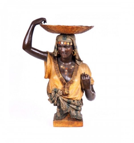 Goldscheider, Jeune Mauresque au panier, Sculpture terre cuite orientaliste