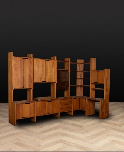 Pierre Chapo (1927-1987) - Meuble Bibliothèque GO modulaire orme massif  Années 70 - Mobilier Style Années 50-60