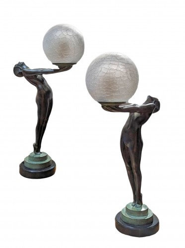 Paire de Lampes "Clarté" ou "Lueur Lumineuse" , Max Le Verrier Art Deco