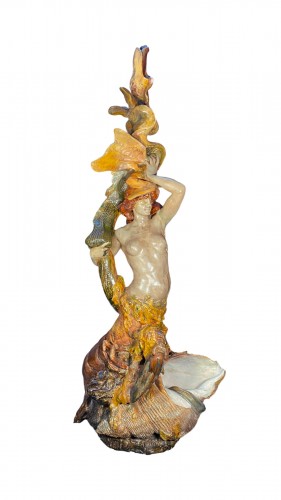Georges RECIPON & Emile MULLER - Trés grande sirène Homard en grés Art Nouveau