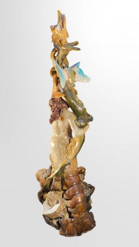 Georges RECIPON &amp; Emile MULLER - Very big Art Nouveau Ceramic Mermaid - Porcelain & Faience Style Art nouveau