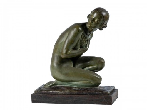 Lucien Alliot (1877-1967), crouching woman, art deco bronze 