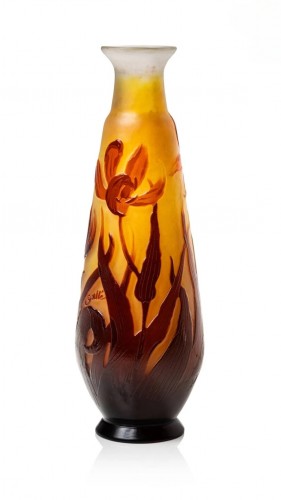 émile Galle, Art Nouveau Multilayer Glass Vase With Tulips