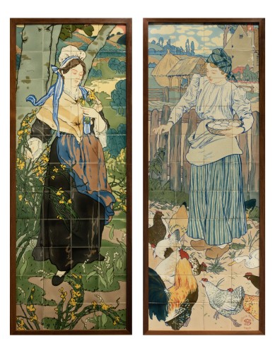 Panneaux céramique - Eugène-Martial Simas, Manufacture de Sarreguemines Art Nouveau