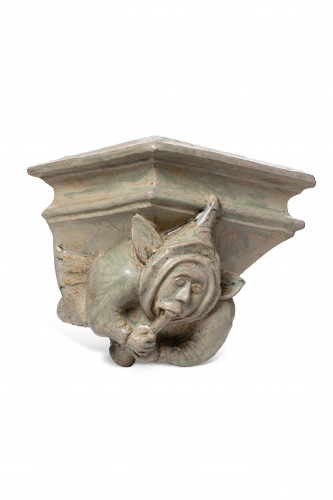 Alfred Renoleau, Paire de modillons aux grotesques musiciens Barbotine - Galerie Origines