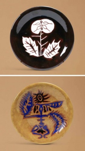 Jean LURÇAT (1892-1966) Plats "Femme bleue" et "Fleur" Céramique années 50 - Céramiques, Porcelaines Style Années 50-60