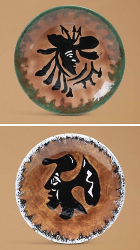 Jean LURÇAT (1892-1966), Plats "Visage" et "Diable" Céramique années 50 - Céramiques, Porcelaines Style Années 50-60