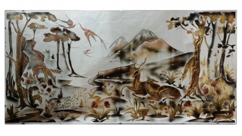 Panneau miroir à décor églomisé, années 50-60