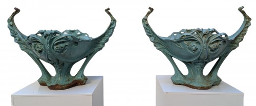 Hector Guimard (1867-1942), Pair Of Art Nouveau cast-iron planters