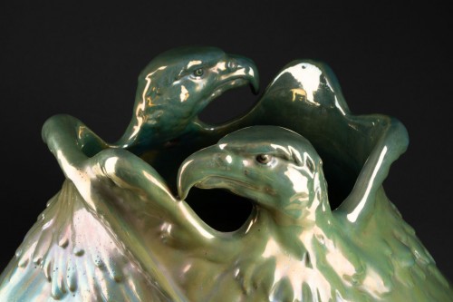 Delphin MASSIER (1836–1907) Vallauris, Vase aux aigles - Céramiques, Porcelaines Style Art nouveau