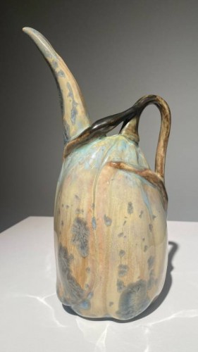 Ernest Bussière (1863-1913), Art nouveau Larkspur Vase - Porcelain & Faience Style Art nouveau