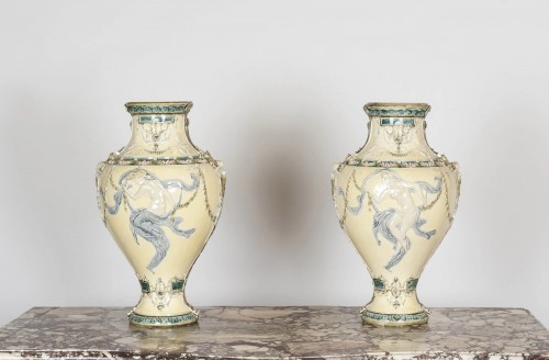 Paire de vases balustres, Louis Robert Carrier Belleuse pour la Manufacture de Choisy-le-Roi - Céramiques, Porcelaines Style Art nouveau