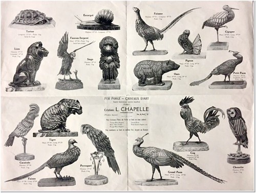 Luminaires Lampe - Muller Lunéville & Chapelle Nancy - Lampe Cigogne, en fer forgé et verre soufflé 