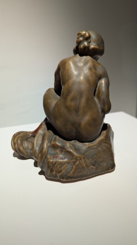 19th century - Rupert Carabin (1862–1932), Woman With An Octopus, Glazed brown ceramic inkwell