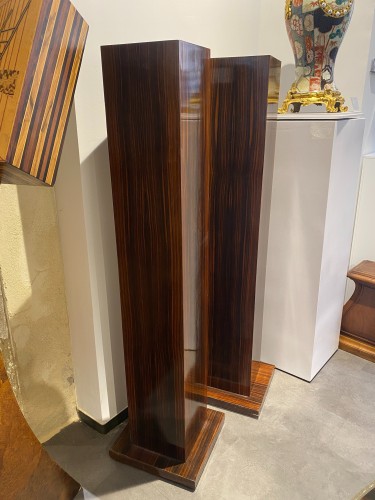 Pair Of Art Deco Columns In Macassar Ebony Veneer - Decorative Objects Style Art Déco