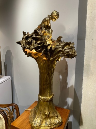 Raoul Larche (1860–1912), Art Nouveau Gold Plated Bronze Les Blés Lamp - Lighting Style Art nouveau
